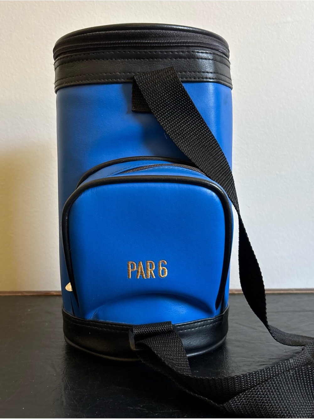 VNTG Blue Leather-like Insulated Golf Bag Par 6 Zip Pouch Golf Balls Carry Case
